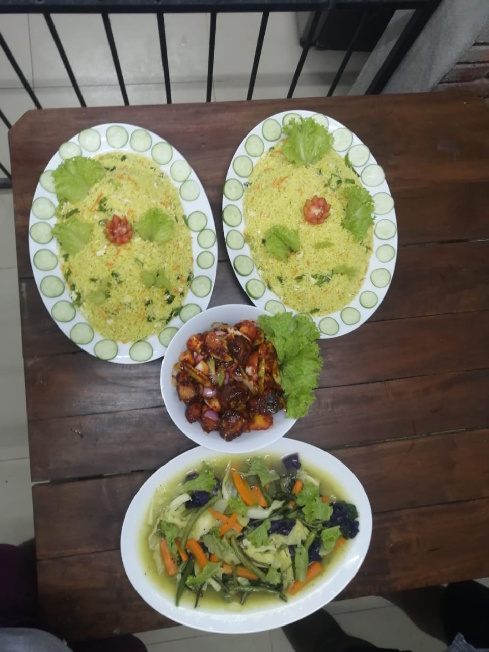 Flavorful Asian Feast: Fried Rice, Chicken & Stir-fry - Ko Lake Villa boutique lakefront accommodation on Koggala Lake Sri Lanka: Indulge in a delicious Asian meal featuring expertly prepared fried rice, savory chicken, and fresh stir-fried vegetables. Perfect for food lovers!